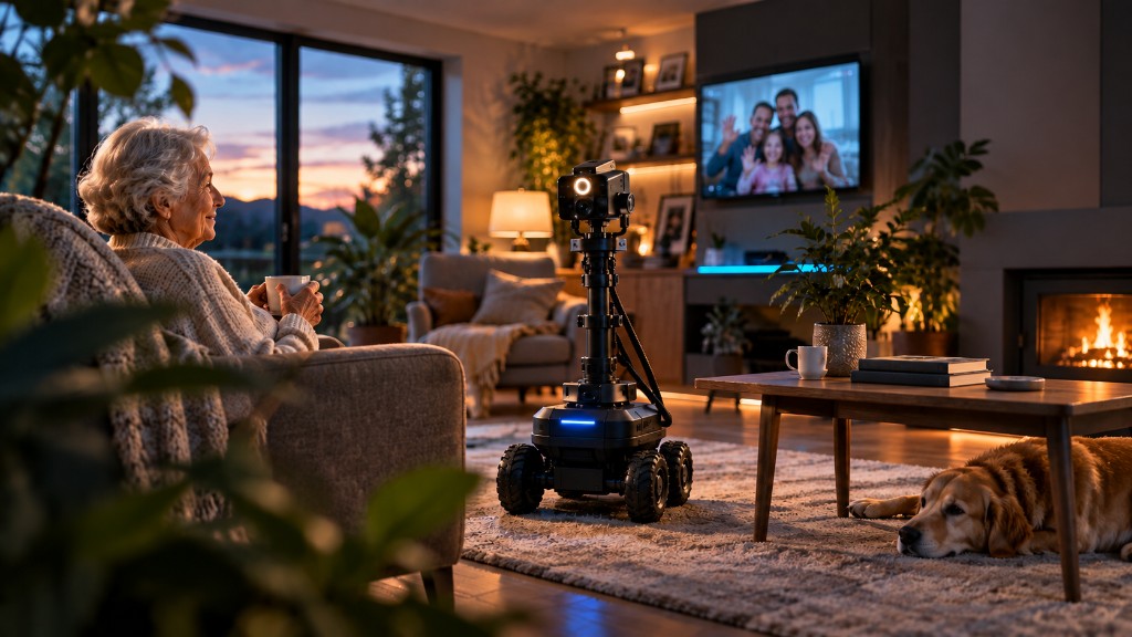 PulseBot in a modern living room, alongside someone at home