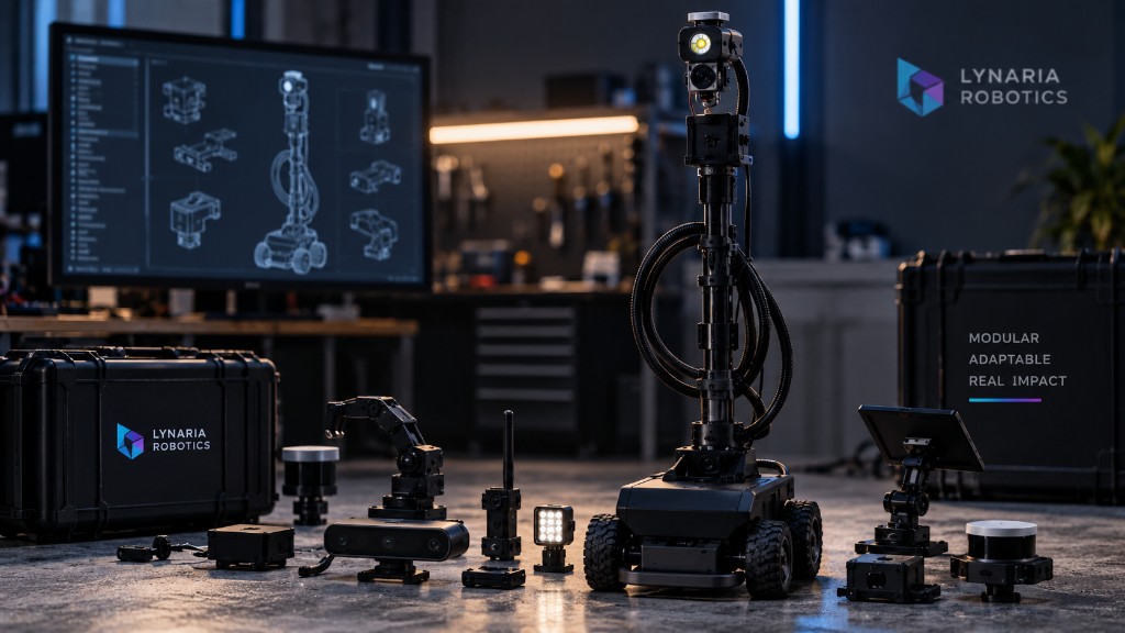 PulseBot PB1 with modular accessories, sensors and Lynaria Robotics cases